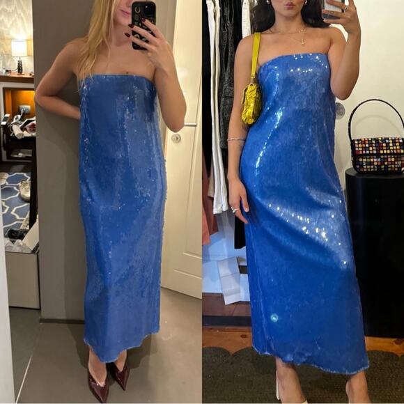 NEW NWT STAUD Casey Strapless Sequined Maxi Dress - Picture 1 of 12